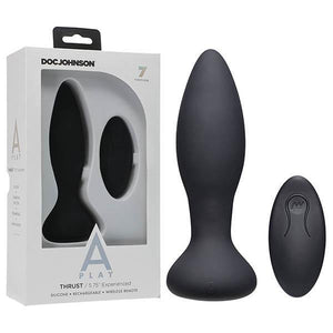 A-Play - Thrust - Experienced - Rechargeable Silicone Anal Plug - Black USB Rechargeable Butt Plug with Remote - HOUSE OF HALFORD