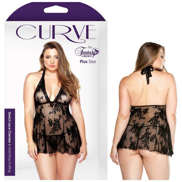 Curve Claudia Stretch Lace Chemise and Matching G-string -  - 3X/4X Size - HOUSE OF HALFORD