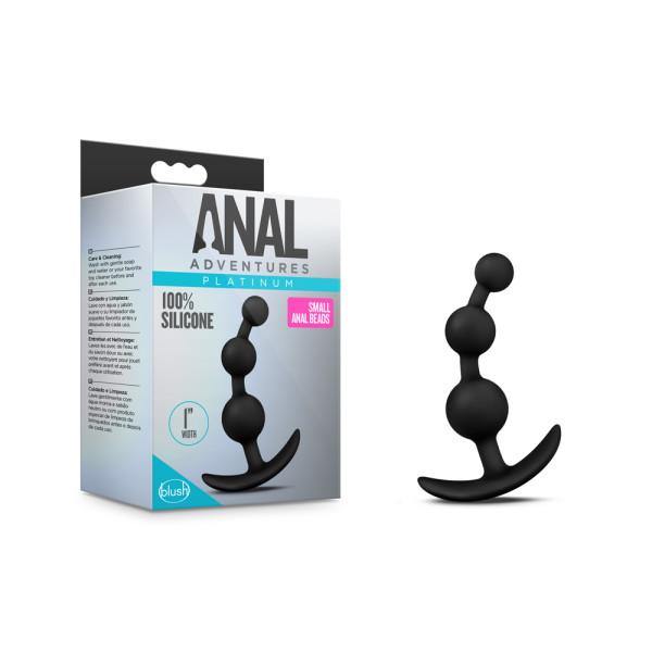 Anal Adventures Platinum Small Anal Beads - Black 13.3 cm (5.25'') Silicone Anal Beads - HOUSE OF HALFORD