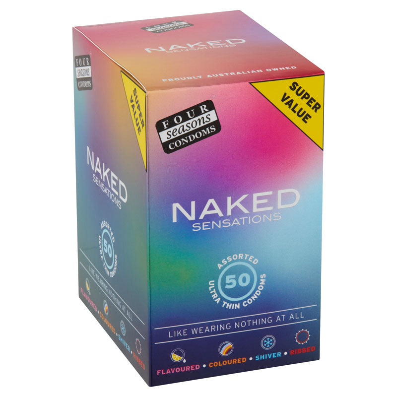 Four Seasons Naked Sensations Condoms - Assorted Ultra Thin Lubricated Condoms - 50 Pack