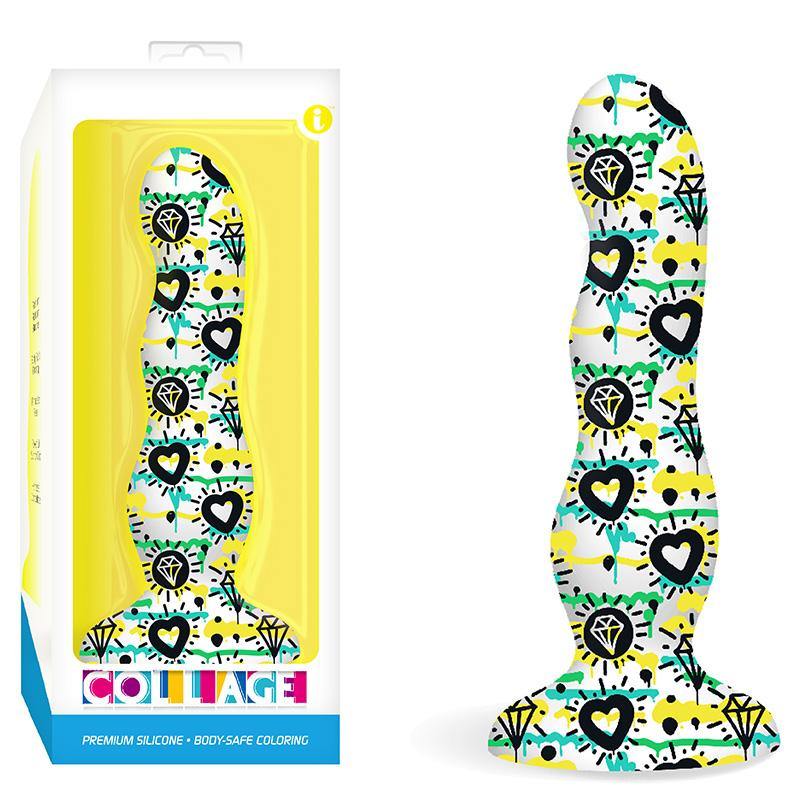 Collage Diamonds & Hearts, Curvy - White Patterned 17.8 cm Dildo - HOUSE OF HALFORD