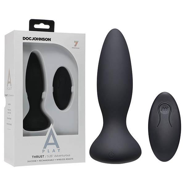 A-Play - Thrust - Adventurous - Rechargeable Silicone Anal Plug - Black USB Rechargeable Butt Plug with Remote - HOUSE OF HALFORD