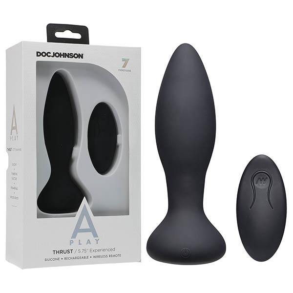 A-Play - Thrust - Experienced - Rechargeable Silicone Anal Plug - Black USB Rechargeable Butt Plug with Remote - HOUSE OF HALFORD