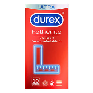 Durex Fetherlite Ultra Larger Feel - Larger Condoms - 10 Pack