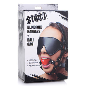 Strict Blindfold Harness with Ball Gag - /Red Restraints
