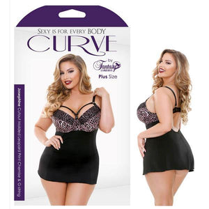Curve Josephine Cutout Molded Leopard Print Chemise & G-String - Rose Leopard - 1X/2X Size - HOUSE OF HALFORD
