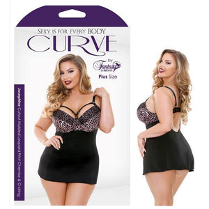 Curve Josephine Cutout Molded Leopard Print Chemise & G-String - Rose Leopard - 3X/4X Size - HOUSE OF HALFORD