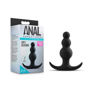 Anal Adventures Platinum Beaded Plug - Black 7.6 cm (3'') Silicone Butt Plug - HOUSE OF HALFORD
