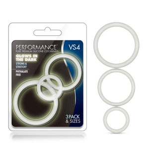 Performance VS4 Pure Premium Silicone Cockrings - Glow In The Dark Cock Rings - Set of 3 Sizes - HOUSE OF HALFORD