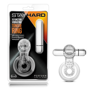 Stay Hard 10-Function Vibrating Tongue Ring -  Vibrating Cock & Ball Ring - HOUSE OF HALFORD