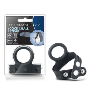 Performance VS6 Silicone Cock & Ball Strap - Black Cock Ring with Adjustable Ball Strap - HOUSE OF HALFORD