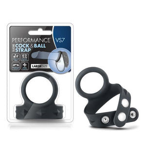 Performance VS7 Silicone Cock & Ball Strap - Black Cock Ring with Adjustable Ball Strap - HOUSE OF HALFORD