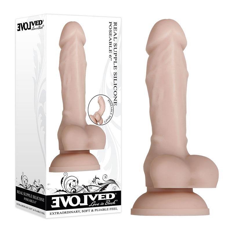 Evolved Real Supple Silicone Poseable 6'' -  15.2 cm Poseable Silicone Dong - HOUSE OF HALFORD