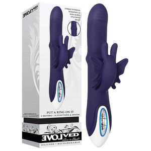 Evolved Put A Ring On it - Navy Blue 23.2 cm USB Rechargeable Rabbit Vibrator - HOUSE OF HALFORD