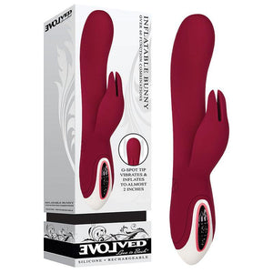 Evolved Inflatable Bunny - Burgundy 22.6 cm USB Rechargeable Inflatable Rabbit Vibrator - HOUSE OF HALFORD