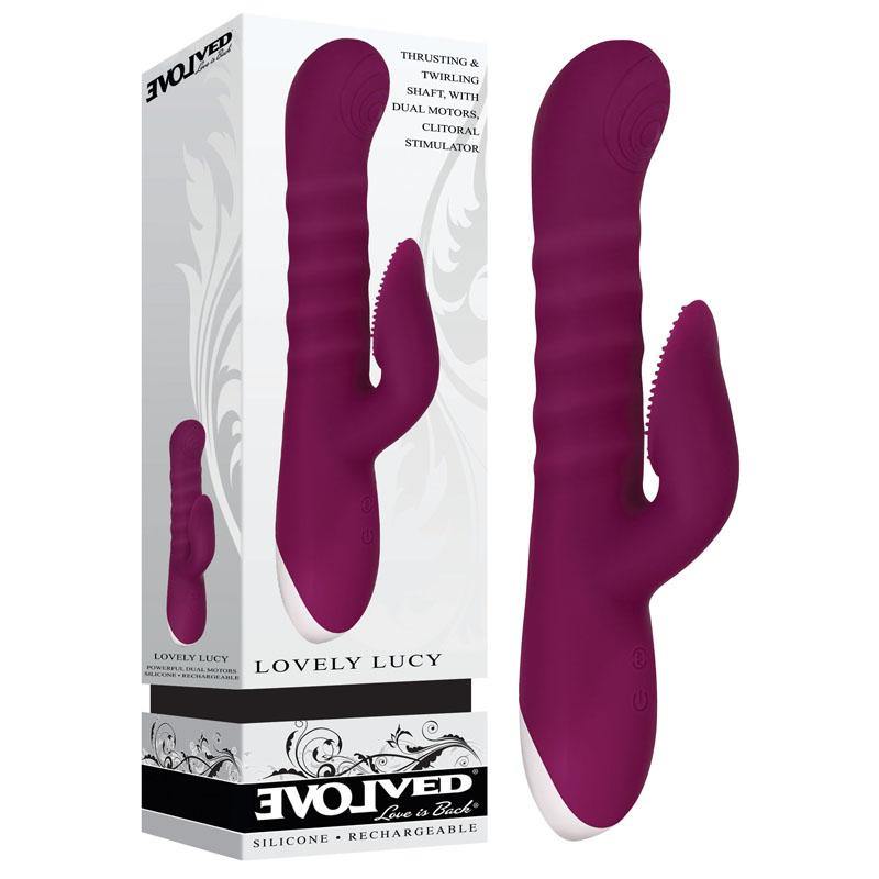 Evolved LOVELY LUCY - Burgundy  24 cm USB Rechargeable Rabbit Vibrator - HOUSE OF HALFORD