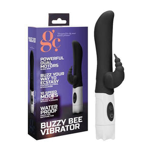 GC. Buzzy Bee - Black 20 cm Vibrator with Clit Stimulator - HOUSE OF HALFORD