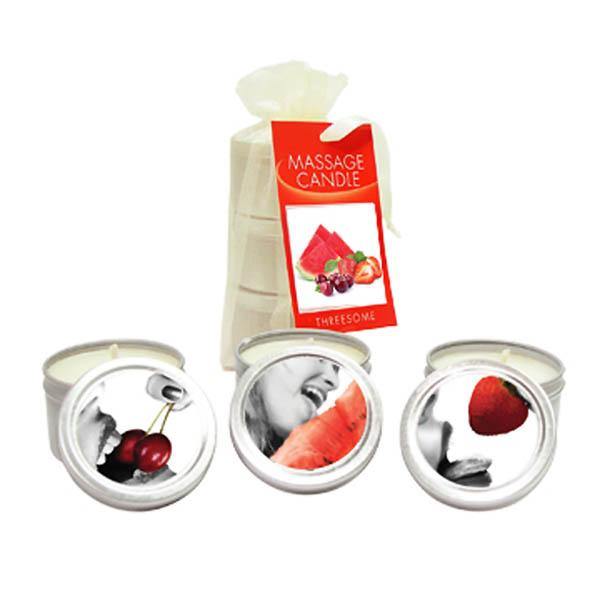 Edible Massage Candle Threesome - Cherry, Strawberry & Melon Flavoured Candles - 3 Pack - HOUSE OF HALFORD