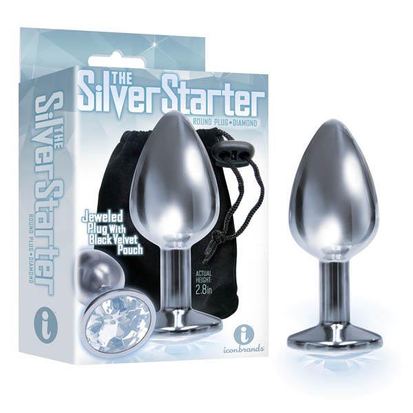 The Silver Starter - Silver 7.1 cm (2.8'') Butt Plug with Clear Round Jewel - HOUSE OF HALFORD