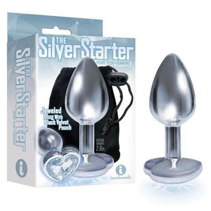 The Silver Starter - Silver 7.1 cm (2.8'') Butt Plug with Clear Heart Jewel - HOUSE OF HALFORD