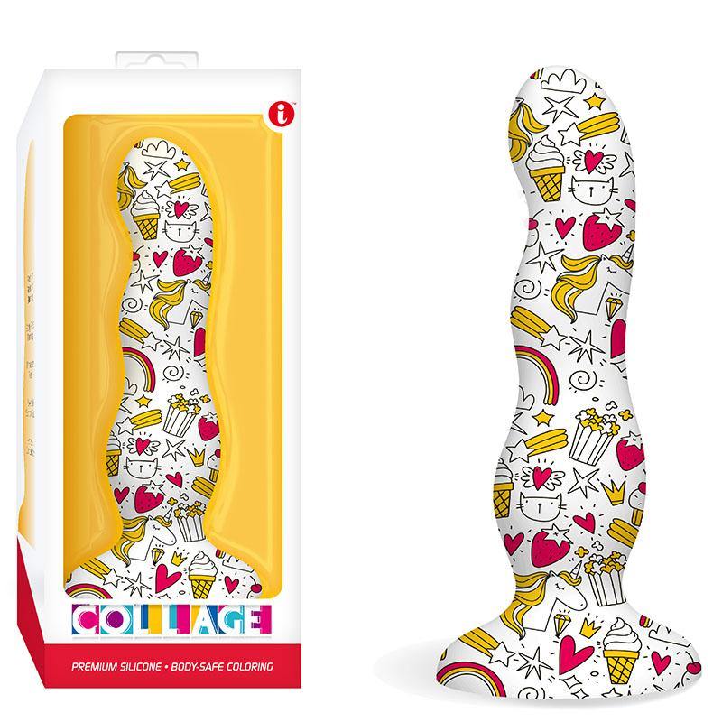Collage Cupcakes & Unicorns, Curvy - White Patterned 17.8 cm Dildo - HOUSE OF HALFORD