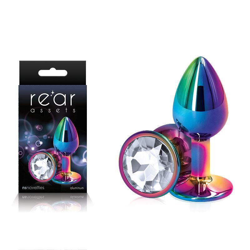 Rear Assets Multi  Small - Multi  Small Metal Butt Plug with Clear Gem Base - HOUSE OF HALFORD