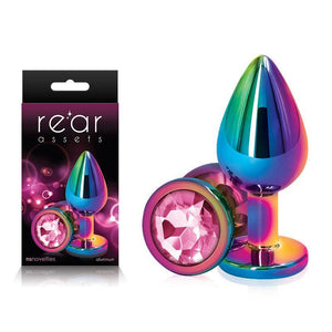 Rear Assets Multi  Medium - Multi  Medium Metal Butt Plug with Pink Gem Base - HOUSE OF HALFORD