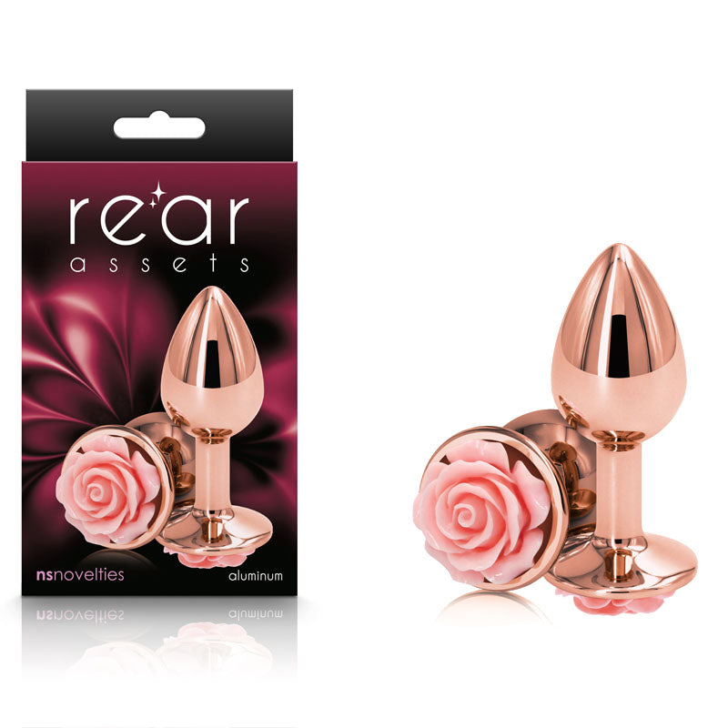 Rear Assets Rose - Small -  7.6 cm Metal Butt Plug with Pink Rose Base