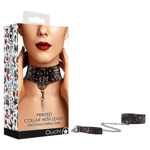 OUCH! Printed Collar With Leash - Old Sc -