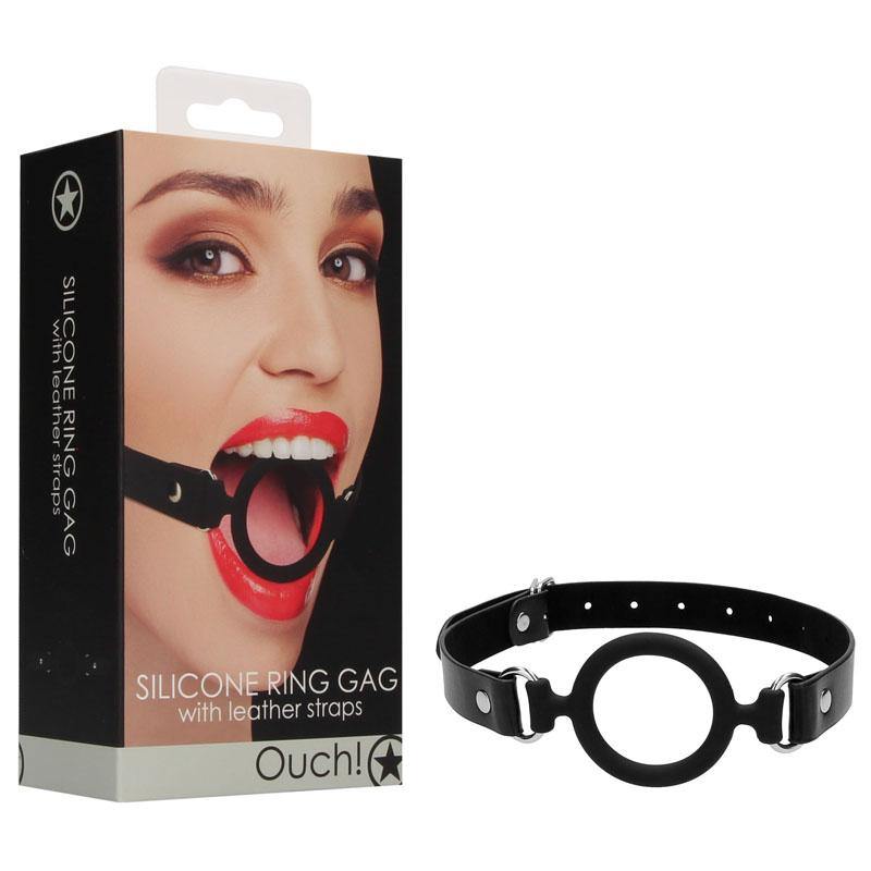 Ouch! Silicone Ring Gag With Leather Strap -  Mouth Restraint - HOUSE OF HALFORD