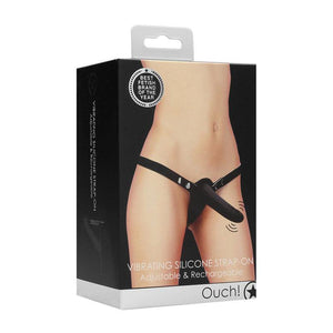 Ouch! Vibrating Silicone Strap-On -  16 cm USB Rechargeable Vibrating Strap-On - HOUSE OF HALFORD