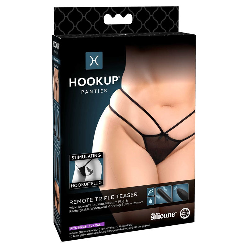 HOOKUP Remote Triple Teaser -  Panty with Plug & Bullet - XL/XXL Size