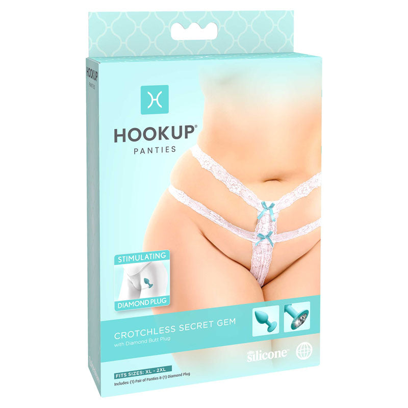 HOOKUP Crotchless Secret Gem -  Panty with Gem Butt Plug - XL/XXL Size