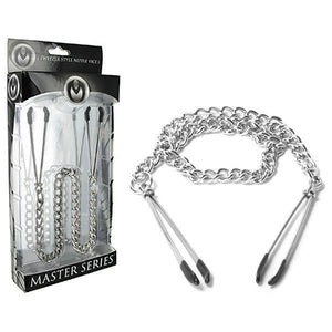 Master Series Reign Tweezer Nipple Vice - Metal Nipple Clamps with Chain - HOUSE OF HALFORD