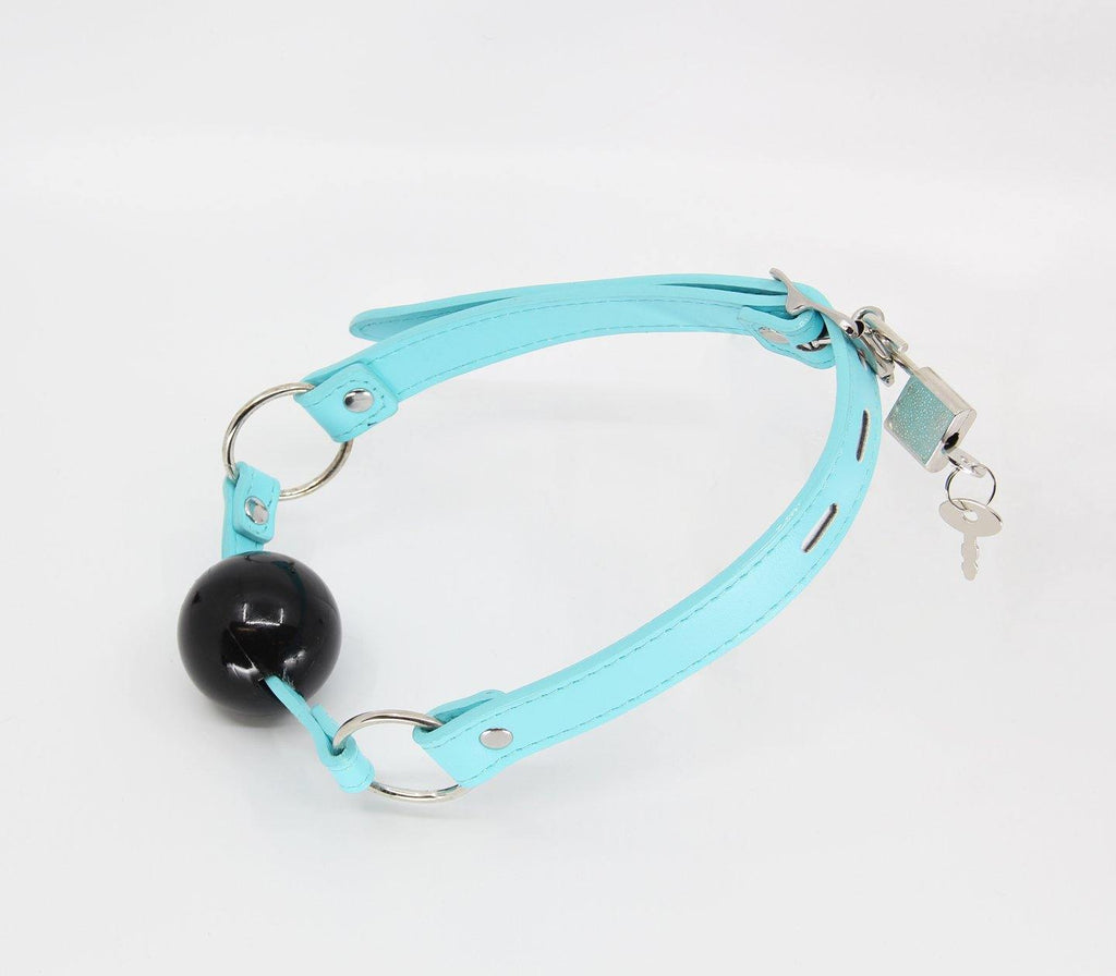 Berlin Baby Blue Vegan Leather Lockable Ball Gag - HOUSE OF HALFORD